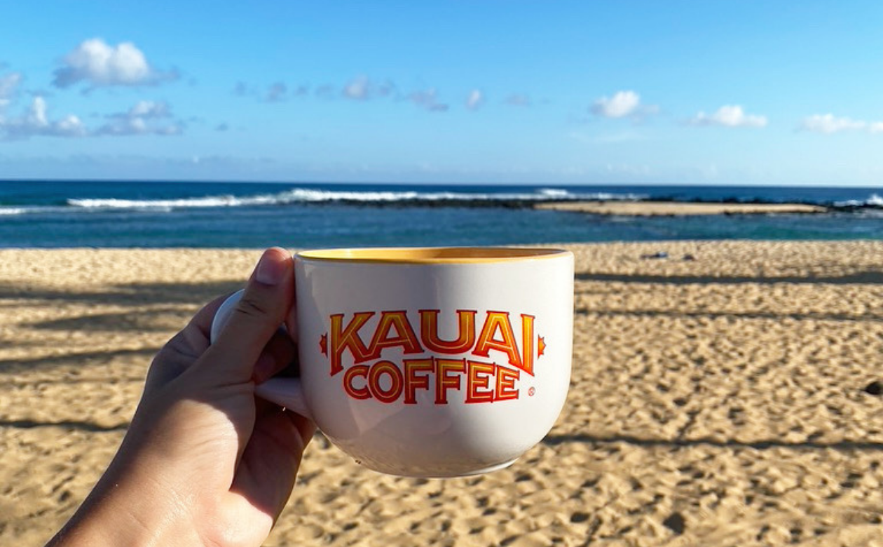 poipu beach and a cup of kauai coffee