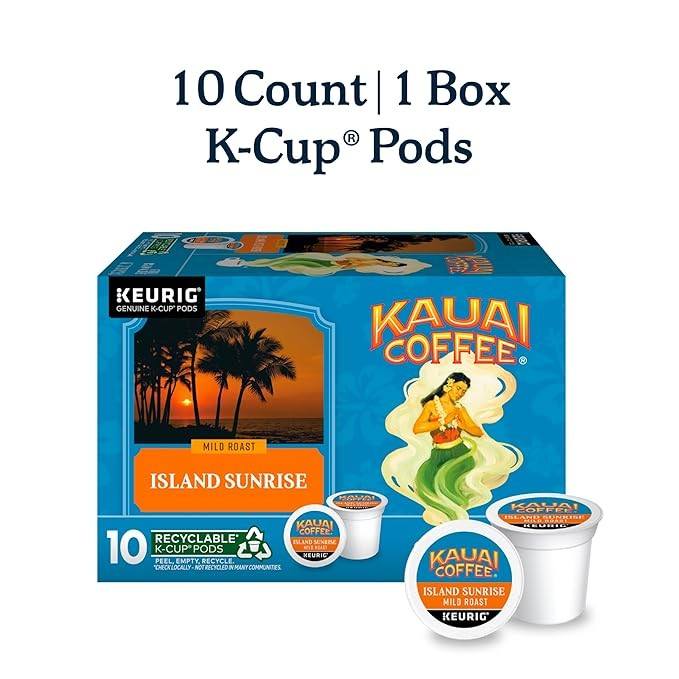Kauai Coffee Island Sunrise Mild Roast Arabica, Keurig K-Cup Pods, pack of 10