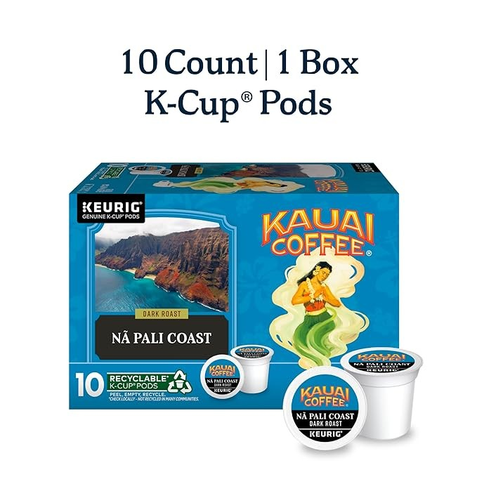 Kauai Coffee K-Cup Pods Ground 10% Hawaiian Dark Roast Na Pali Coast Coffee